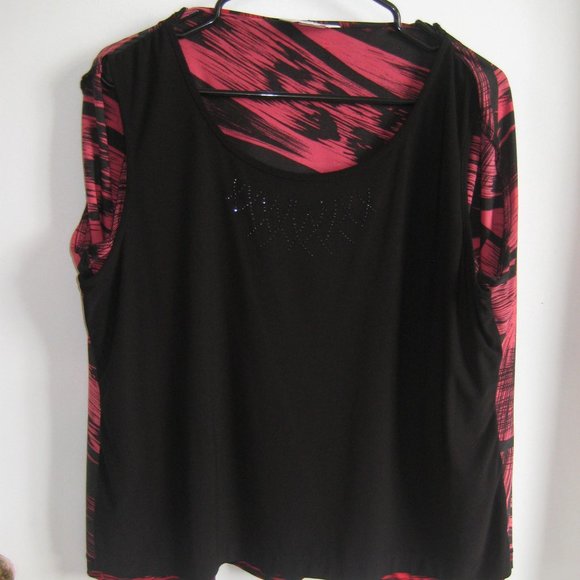 Ladies Blouse, TanJay, Petite Medium, Red/Black - Picture 2 of 5